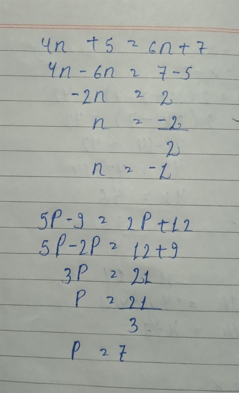 SOLVING QURTU Solve each equation, checking your solution on 4n + 5 = 6n +7 6 POINTS-example-1