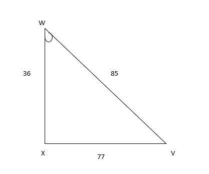 In ΔVWX, the measure of ∠X=90°, XW = 36, WV = 85, and VX = 77. What ratio represents-example-1