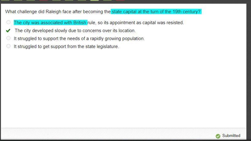 PLEASE HELP What challenge did Raleigh face after becoming the state capital at the-example-1