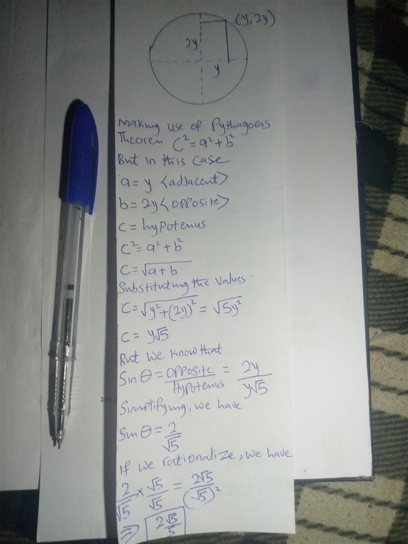 On a unit circle, the vertical distance from the x-axis to a point on the perimeter-example-1