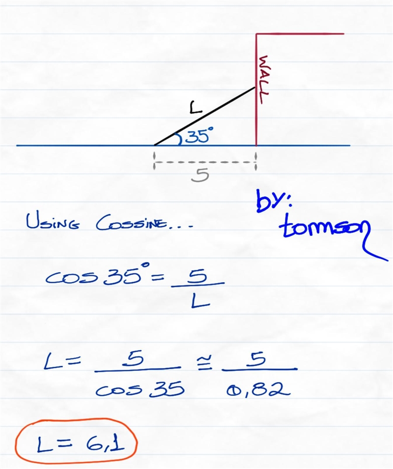 A ladder leaning against a wall makes a 35° angle with the ground. The foot of the-example-1