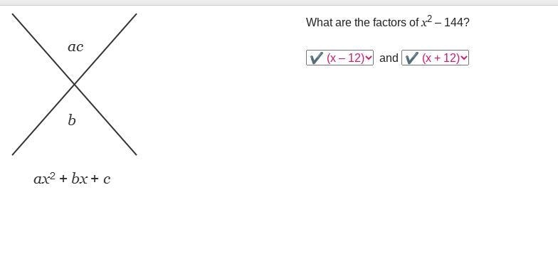 An x-method chart shows the product a c at the top of x and b at the bottom of x. Above-example-1