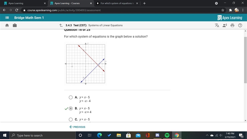 For which system of equations is the graph below a solution-example-1