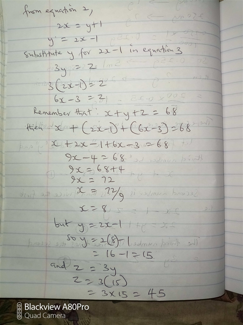 6. Three numbers have a sum of 68. The second number is 1 less than twice the first-example-2