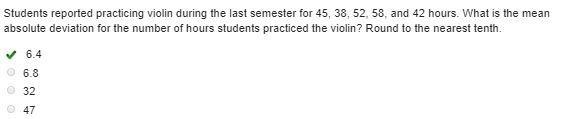 Students reported practicing violin during the last semester for 45, 38, 52, 58, and-example-1