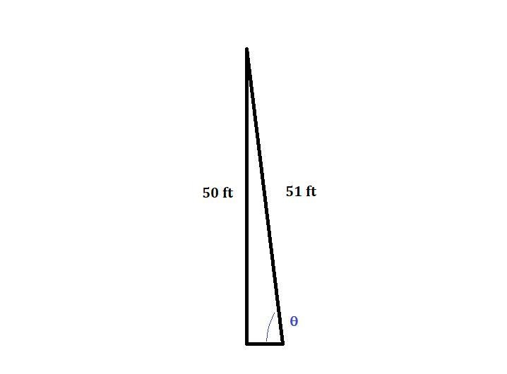 4. Would a 51-foot ladder be long enough to climb a 50-foot wall? Sketch a graph and-example-1