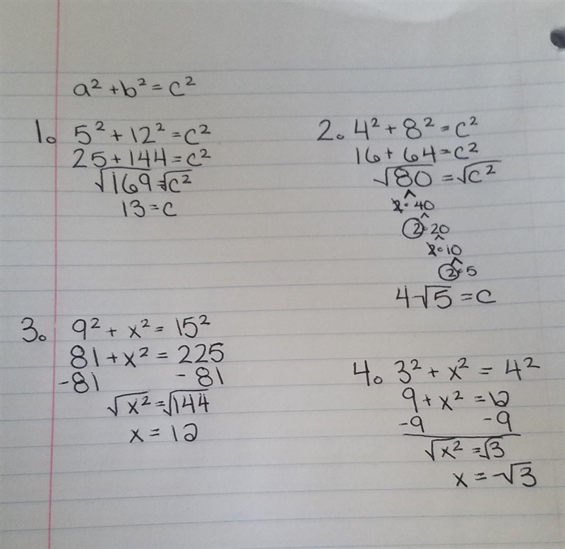 It says: Geo Unit 1 Concept 2 Pythagorean Theorem •Must Show All Work• Plz Help-example-1