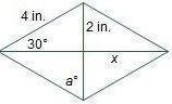 A quilt piece is designed with four congruent triangles to form a rhombus so that-example-1