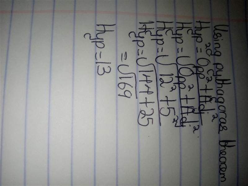 If The legs of a right triangle measure 5 cm and 12 cm what is the length of the hypotenuse-example-1