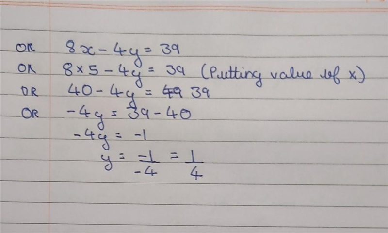 Given that 8x−4y=39 Find y when x=5 Give your answer as a fraction in its simplest-example-1