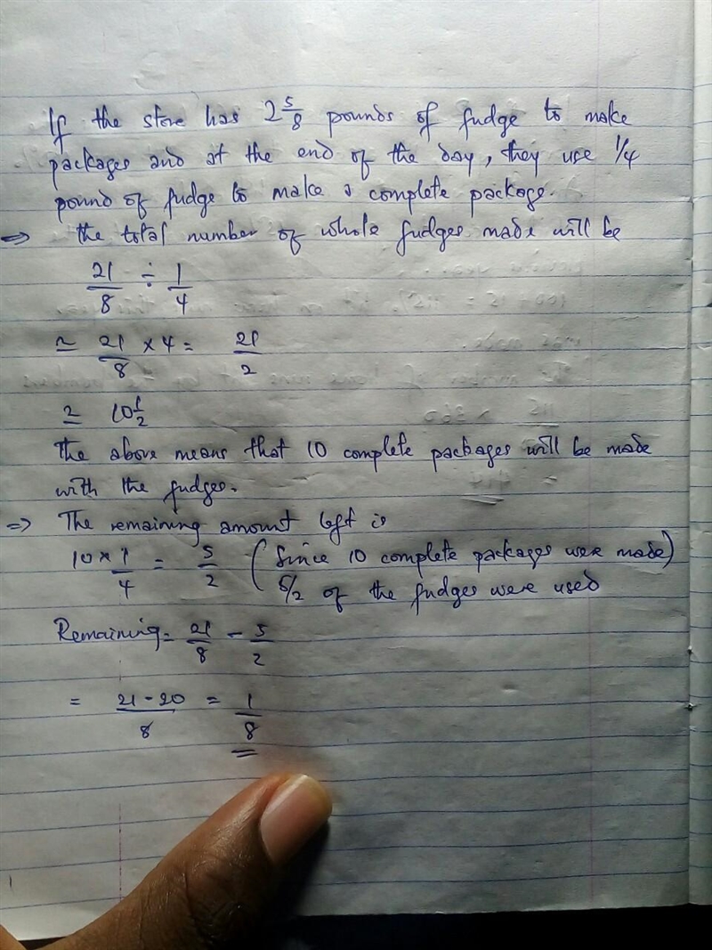 A store had 2 5/8 pounds of fudge at the end of the day. They use the fudge to make-example-1