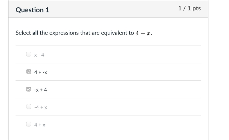 Select all the expressions that are equivalent to 4 - x.-example-1