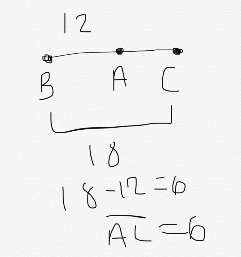 Using the Segment Addition Postulate: If AB = 12 and BC = 18, what is AC? a.) 6 b-example-1