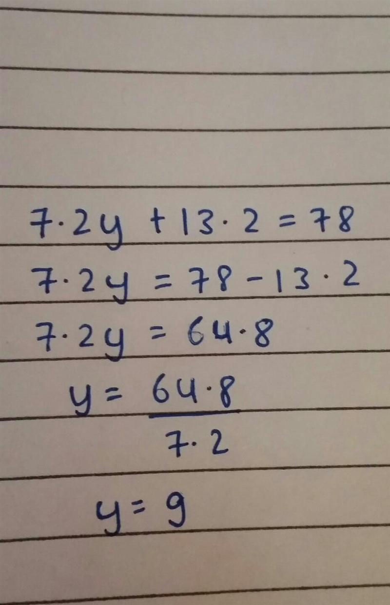 7. 2y + 13.2 =78 у =-example-1