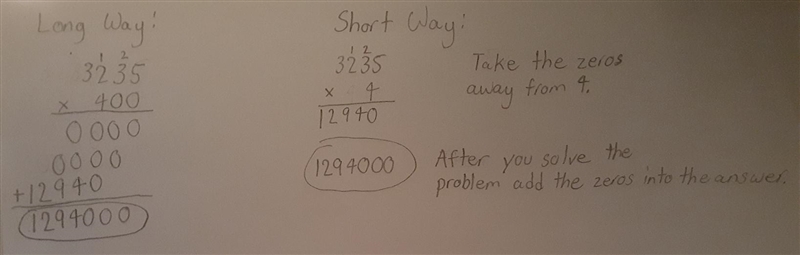 Calculate: 400 x 3235 = You must show full working out.-example-1