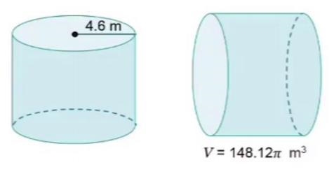 1. The two right cylinders are congruent. What is their height? 4.6 m V = 148.121 m-example-1