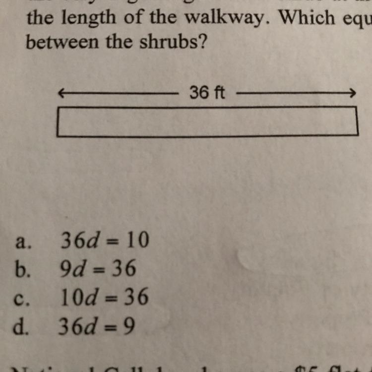 A landscaper is planting a row of 10 shrubs along the walkway shown below. There must-example-1