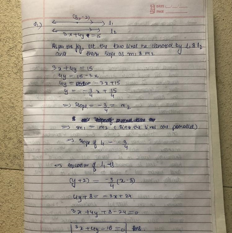 What is the equation of a line that passes through the point (8, −2) and is parallel-example-1