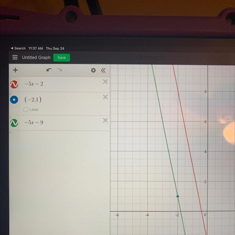 30 POINTS! PLEASE HELP! What is the equation of a line parallel to -5x + y= 2 that-example-1