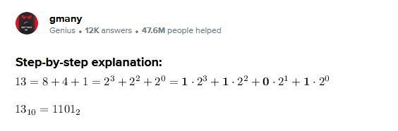 What is the binary number for 13​-example-1