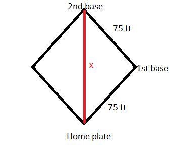 A particular baseball diamond is actually a square with 7575​-foot sides. What is-example-1