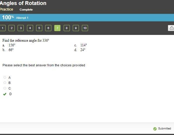 Find the reference angle for 336° a. 156° b. 66° C. 114° d. 24°-example-1