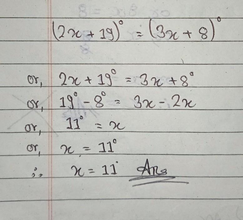 (2x + 19)° (3x + 8)° How do I solve it?-example-1