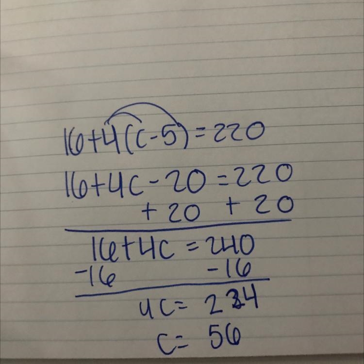 16+4(c-5)=220 what is c-example-1