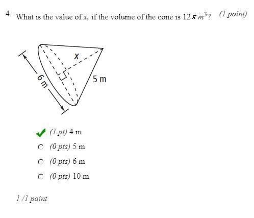 What is the value of x if the volume of the cone is 12 pi m3-example-4