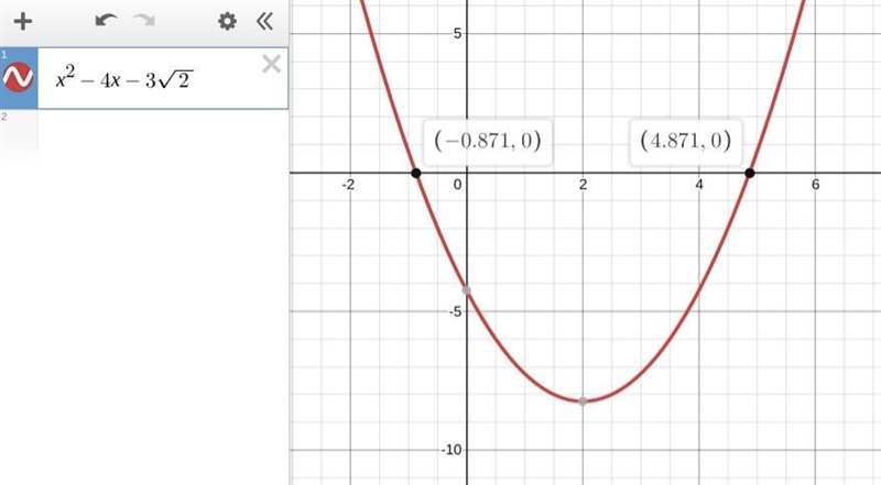 How to find roots of X2-4x-3root2 by quadratic formula​-example-1