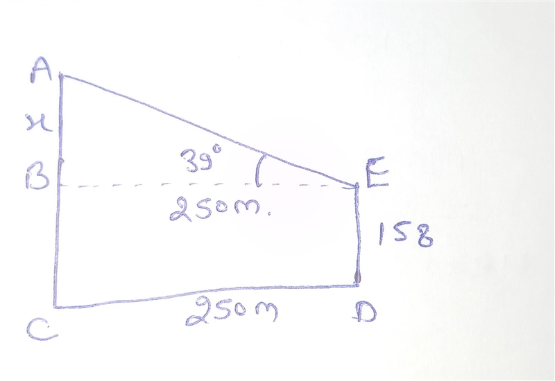 Dave is standing 250 m from the building and measure the angle of elevation to the-example-1