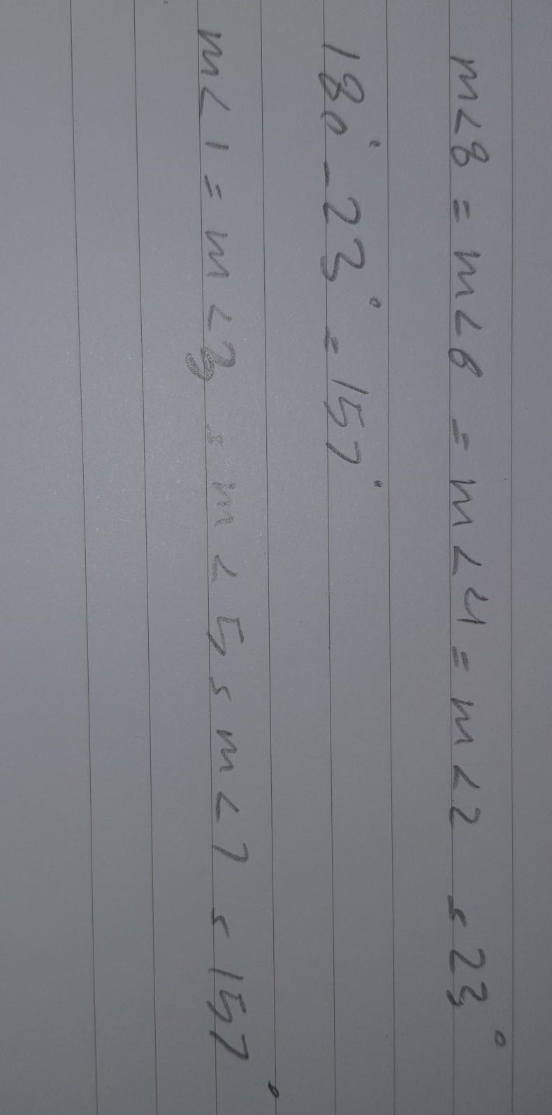 If <8m 23 find the measure of each missing angle-example-1