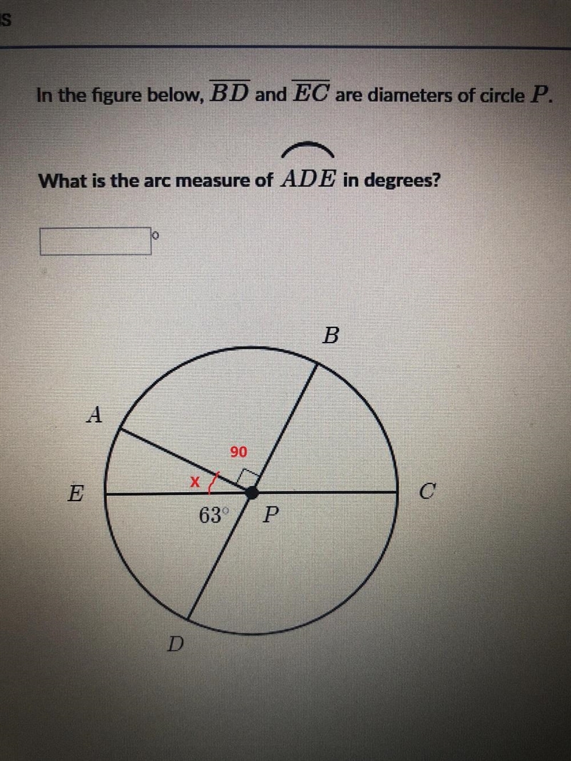 In the figure below, BD and EC are diameters of circle P. What is the arc measure-example-1