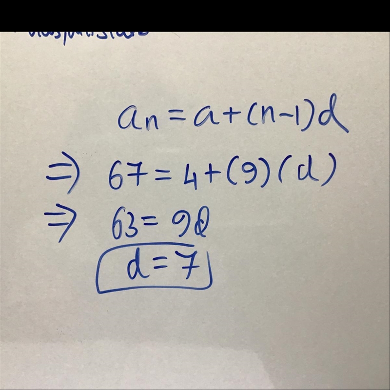 the first term of an arithmetic sequence is 4 and the tenth term is 67. what is the-example-1