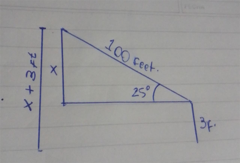 Student lets out 100 feet of string on a kite from a hand height of 3 feet. The angle-example-1