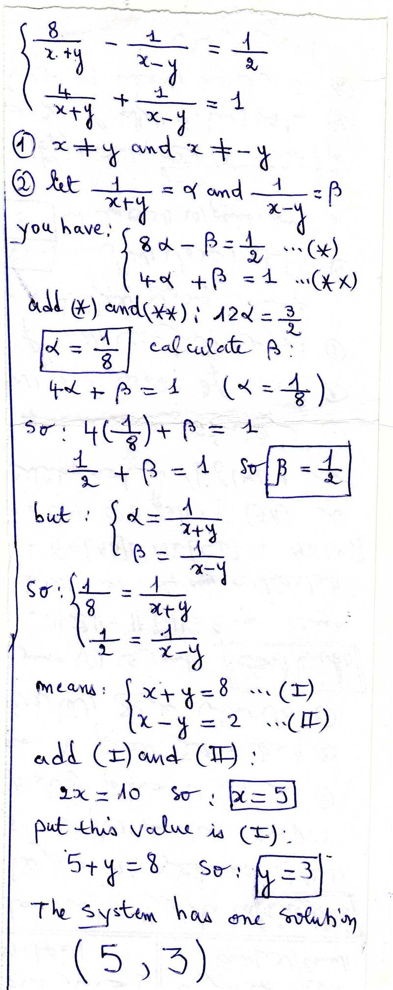 Solve the given pair of linear equations by reducing to a pair of linear equations-example-1