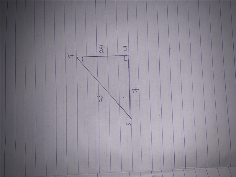 In ΔSTU, the measure of ∠U=90°, SU = 7, UT = 24, and TS = 25. What ratio represents-example-1