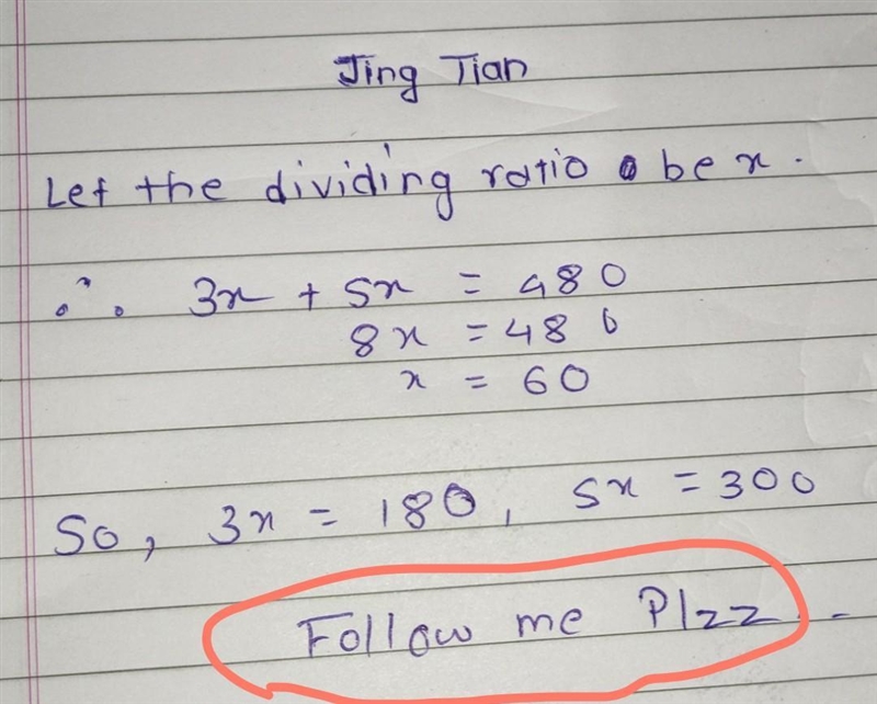 Divide up the number 480 in a 3:5 ratio.-example-1