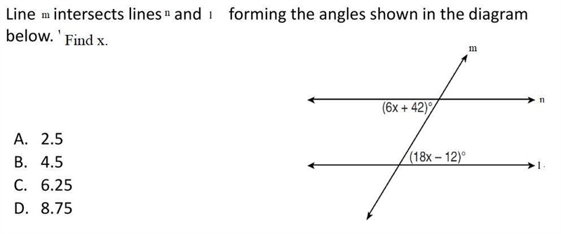 Line m is intersected by line n. What is the value of x? m 3x X n-example-1