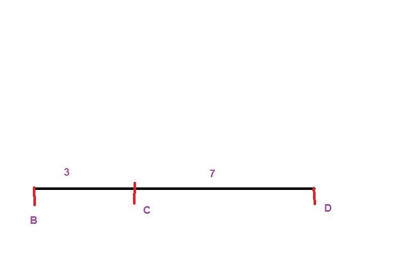 If BC = 3x, CD = 7x, and BD = 10, what is BC?-example-1