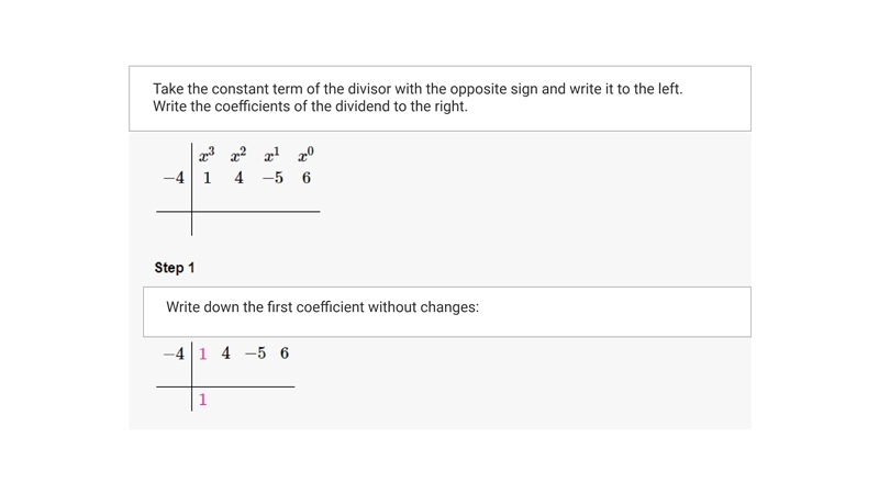 For the polynomial f(x)=(x^3)+(4x^2)-5x+6 use synthetic division to find f(-4)-example-1