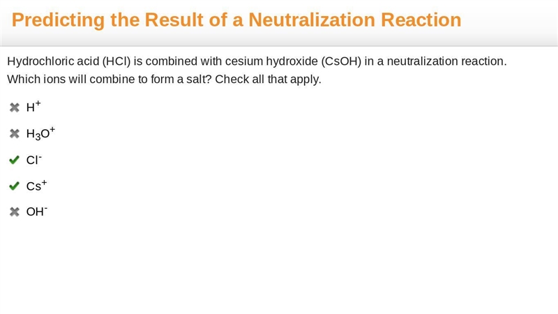 Hydrochloric acid (HCl) is combined with cesium hydroxide (CsOH) in a neutralization-example-1