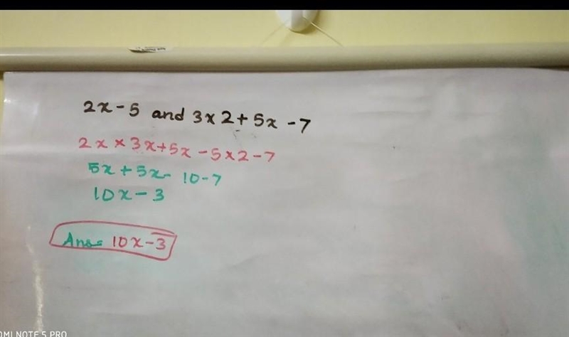 What is the product of 2x-5 and 3x2 + 5x - 7? Write your answer in standard form. Show-example-1