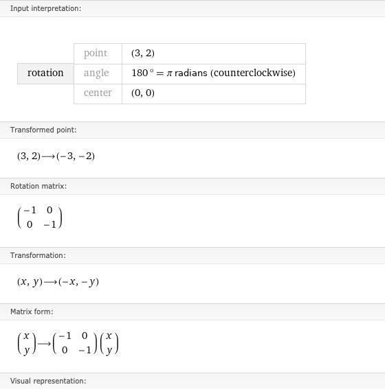 Acellus If P = (3,2), find the image of P under the following rotation. 180° counterclockwise-example-1