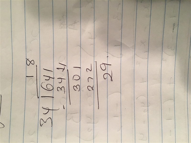 641 divided by 34 with a remainder(pls explain using long division.)-example-1