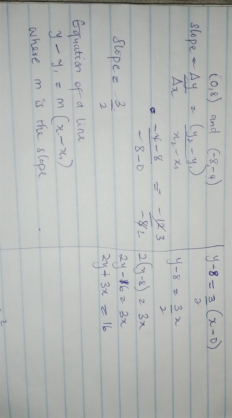 What is an equation of the line that passes through the points (0,8) and (−8,−4)? Put-example-1