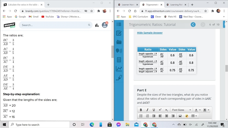 Calculate the ratios in the table using the side lengths that you recorded in Part-example-1