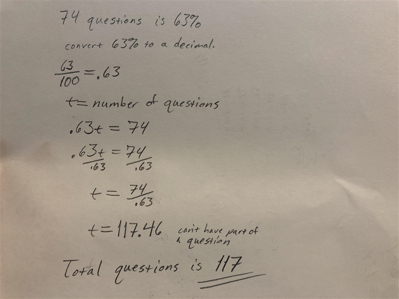 Lydia missed 74 questions on her multiple choice math final and earned a grade of-example-1