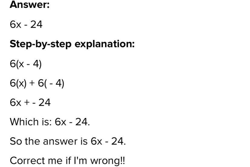 Which expression is equivalent to 6(x-4)?-example-1