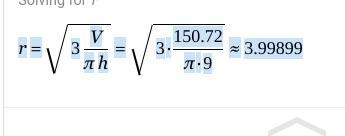 What is the radius of the cone if the volume is 48pi and the height is 9 cubic inches-example-1